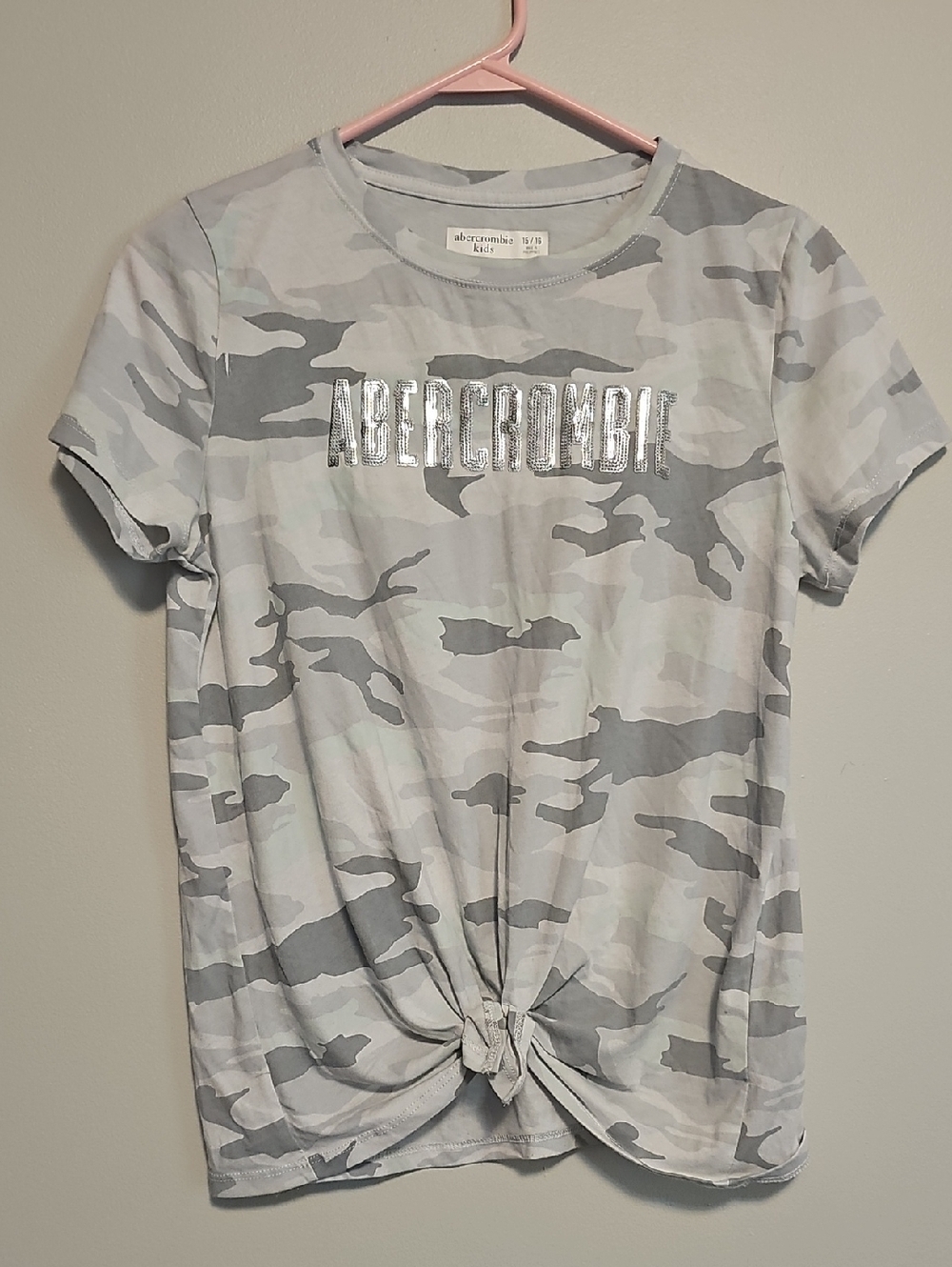 abercrombie kids Grey Camo Short Sleeve Tee with Tie Front Sequin Abercrombie